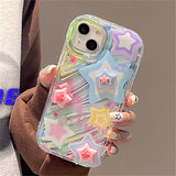 Cute 3D Y2k Gradient Star Clear Phone Case For iPhone