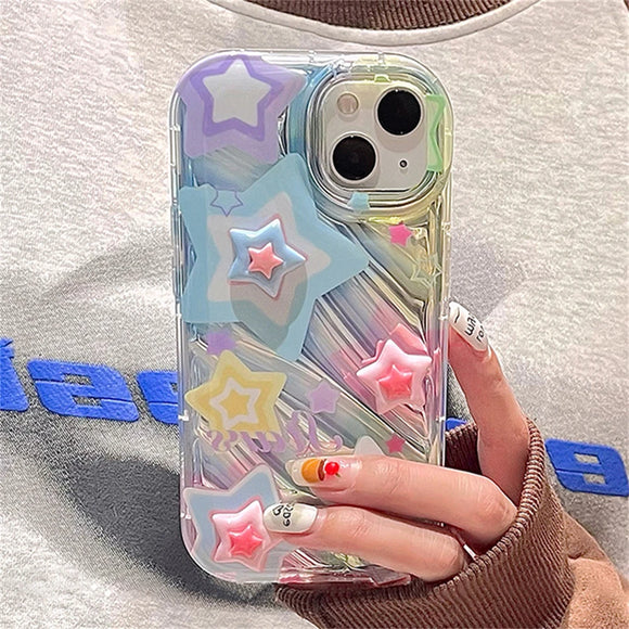 Cute 3D Y2k Gradient Star Clear Phone Case For iPhone