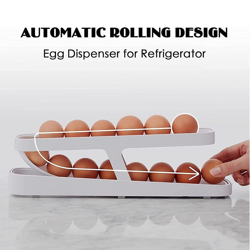 Auto Rolling Egg Holder Storage Box for Refrigerator Egg Tray Fridge  Organizer