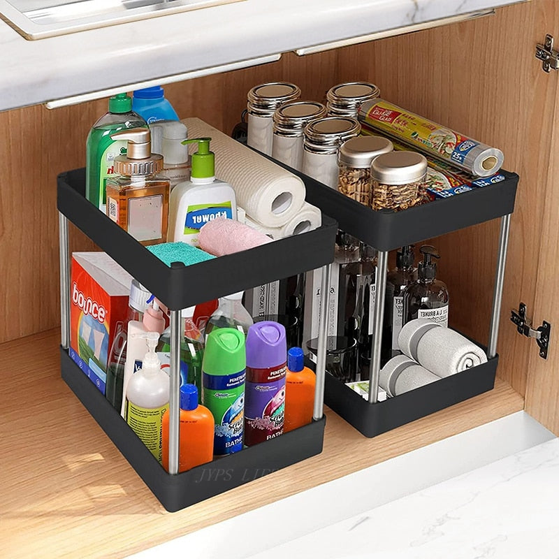 2-Tier Under Sink Cabinet Organizer for Kitchen and Bathroom, Multipurpose  Stainless Steel Storage Shelf with Sliding Storage Drawers