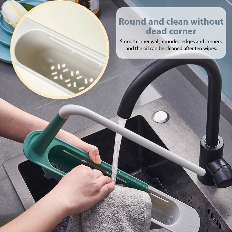 Telescopic Sponge Holder For Kitchen Sink Organizer, Telescopic