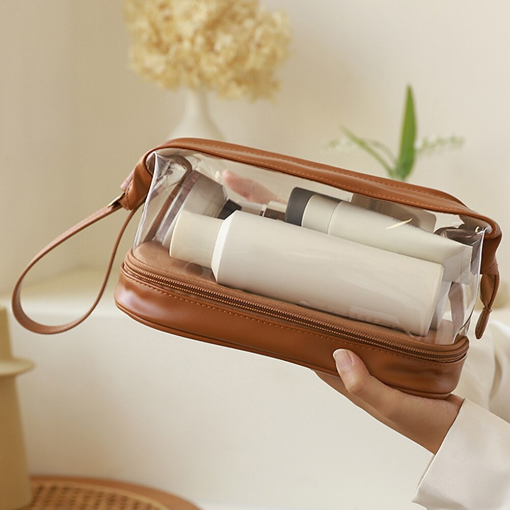 Large Travel Toiletry Cosmetic Bags Double Layer Portable PU