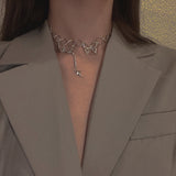 Butterfly Cross Long Tassel Punk Clavicle Chain Choker Necklace For Women