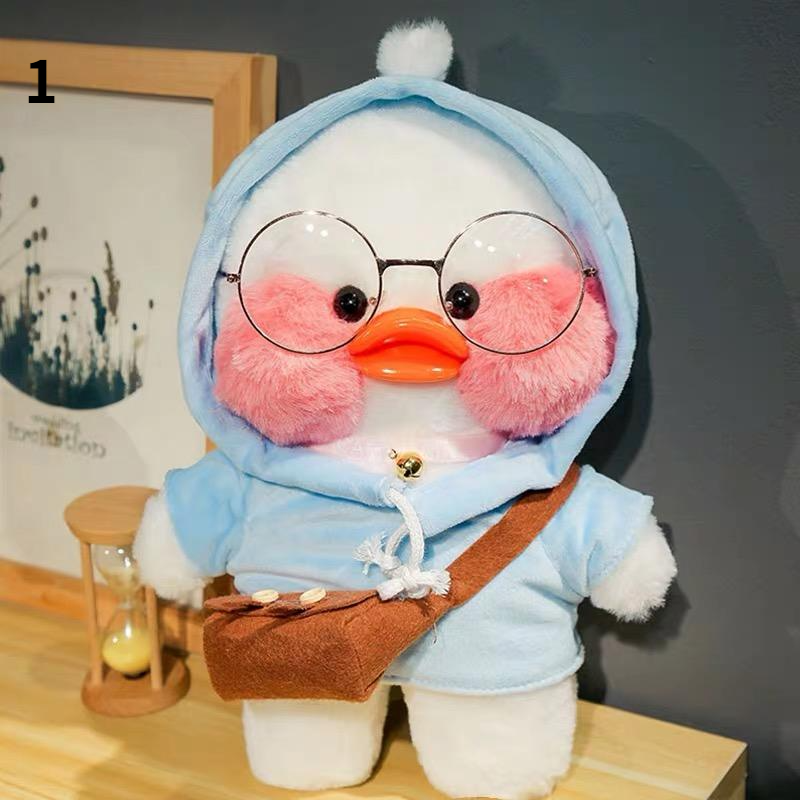 Lalafanfan Duck Plush Kawaii Stuffed Animal Toy with Glasses Case & Gift Bag for Kids (Style 1)