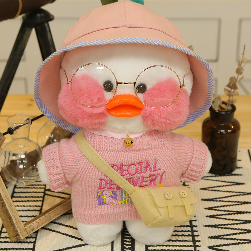 Lalafanfan Duck Plush Kawaii Stuffed Animal Toy with Glasses Case & Gift Bag for Kids (Style 1)