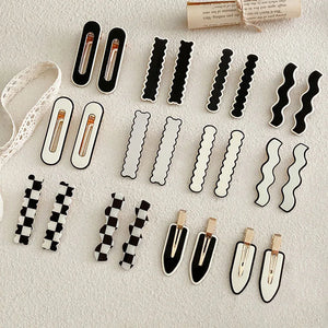 12 sets Women Elegant Black White Checkerboard Geometric Hairpins