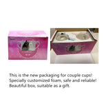 2pcs 3D cat cup stereo cat couple ceramic mug  pink and blue cat kiss mugs