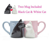 2pcs 3D cat cup stereo cat couple ceramic mug  pink and blue cat kiss mugs