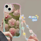 3D Flower Love Heart Hang Chain Soft Case For IPhone