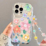 3D Flower Love Heart Hang Chain Soft Case For IPhone