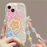 3D Flower Love Heart Hang Chain Soft Case For IPhone