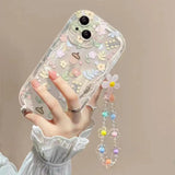 3D Flower Love Heart Hang Chain Soft Case For IPhone