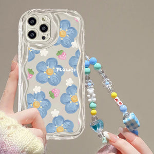 3D Flower Love Heart Hang Chain Soft Case For IPhone