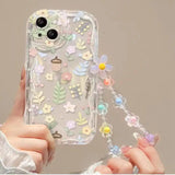 3D Flower Love Heart Hang Chain Soft Case For IPhone