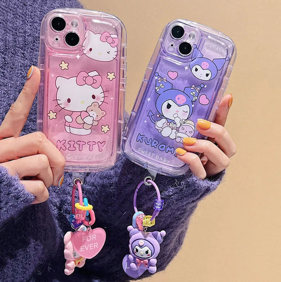 3D Kuromi Sanrio kitty Melody Cinnamoroll Cartoon Cover Phone Case For iPhone