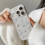 3D Pearl Bow Silver Foil Phone Case For iPhone