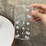 3D Pearl Bow Silver Foil Phone Case For iPhone