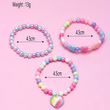 3pcs Girls Heart Charm Beaded Bracelet