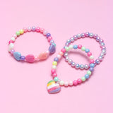 3pcs Girls Heart Charm Beaded Bracelet