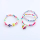 3pcs Girls Heart Charm Beaded Bracelet