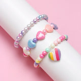 3pcs Girls Heart Charm Beaded Bracelet