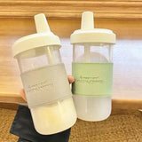 500ML Cute Pearl Milk Tea Straw Plastic Water Bottle With Cup Cover