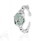 925 Sterling Silver plated Liquid Lava Hetian Jade Bamboo Ring for Women