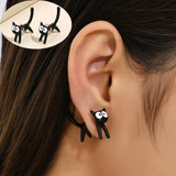 Black Cat Pink Heart Rhinestone Bow Drop Earrings for Women