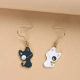 Black Cat Pink Heart Rhinestone Bow Drop Earrings for Women