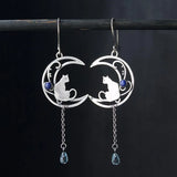 Black Cat Pink Heart Rhinestone Bow Drop Earrings for Women