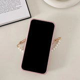 Camellia Wallet Holder Fragrant Wind Weaving Pattern Pearl Chain Strap Phone Case For iPhone