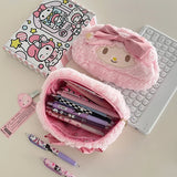 Sanrio Melody  Pink Plush High Aesthetic Girl's Heart-shaped Pencil Case With Large Capacity