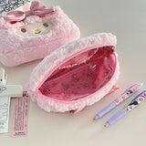 Sanrio Melody  Pink Plush High Aesthetic Girl's Heart-shaped Pencil Case With Large Capacity