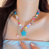 Colourful Irregular Flower Love Heart Beaded Necklace