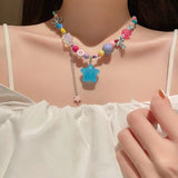 Colourful Irregular Flower Love Heart Beaded Necklace