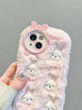 Cute Cartoon Plush Bunny Case For iPhone 14 15 Pro Max 11 12 13 Pro Max Soft Protective Cover