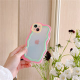 Cute Korean Candy Color Laser Gradual Change Wavy Irregular Clear Case for iPhone 15 14 13 12 11 Pro Max Kawaii Shockproof Cover