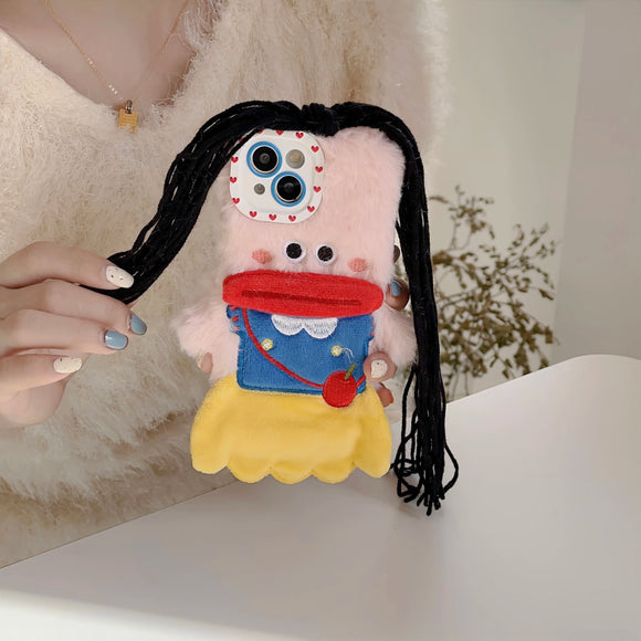 Cute and Funny Long Hair Princess Snow Autumn and Winter Phone Case for iPhone 14 13 12 11 Pro Max Plus Xr Xs Plush Back Cover