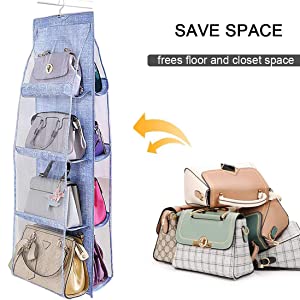 6 Pocket Hanging Handbag Organizer for Wardrobe Closet Transparent Storage  Bag Door Wall Clear Sundry Bag with Hanger Pouch