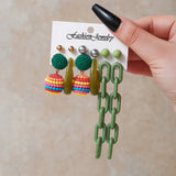 Fresh Candy Color Chain Drop Earrings Women Geometric Fashion Flower Resin Multiple Pairs of Set Earrings for Girls