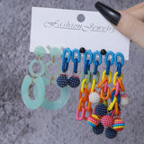 Fresh Candy Color Chain Drop Earrings Women Geometric Fashion Flower Resin Multiple Pairs of Set Earrings for Girls
