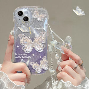 Glitter Butterfly Gradient Lanyard Case For iPhone