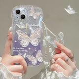 Glitter Butterfly Gradient Lanyard Case For iPhone