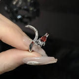 Gothic Cat Paw Zircon Rings Dark Crystal Animal Fox Tail Aesthetic Ring
