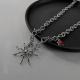 Gothic Red Zircon Spider Pendant Necklace for Women Dark Rose Mysterious Chokers Collar Chain