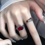 Gothic Red Thorn Heart Rings for Women