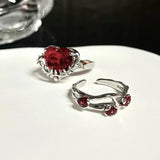 Gothic Red Thorn Heart Rings for Women