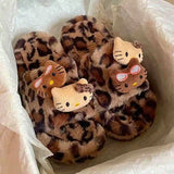 Hello Kitty Sanrio Leopard Print Plush Slipper Sanrio Autumn And Winter Spicy