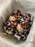 Hello Kitty Sanrio Leopard Print Plush Slipper Sanrio Autumn And Winter Spicy