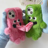 INS Couple Fur Monster Kiss Tongue Case For iPhone